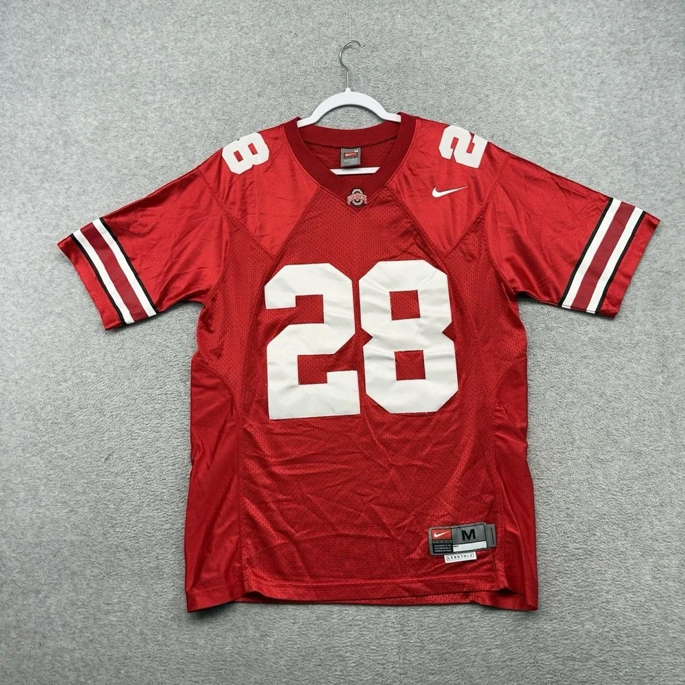 NIKE OHIO STATE BUCKEYES FOOTBALL JERSEY #28 MENS Medium OSU RED BEANIE WELLS